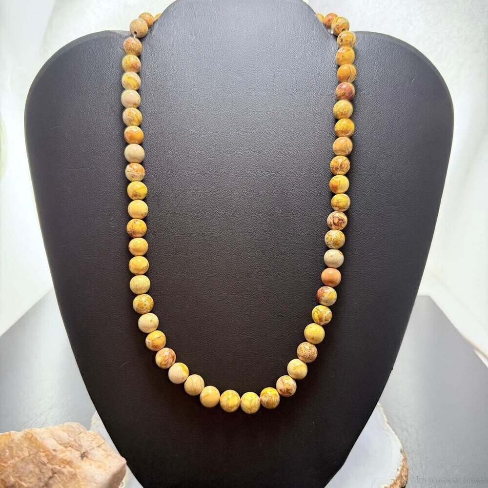 Sterling Southwestern Style 8mm Snake Skin Jasper Beads 18" Necklace For Women